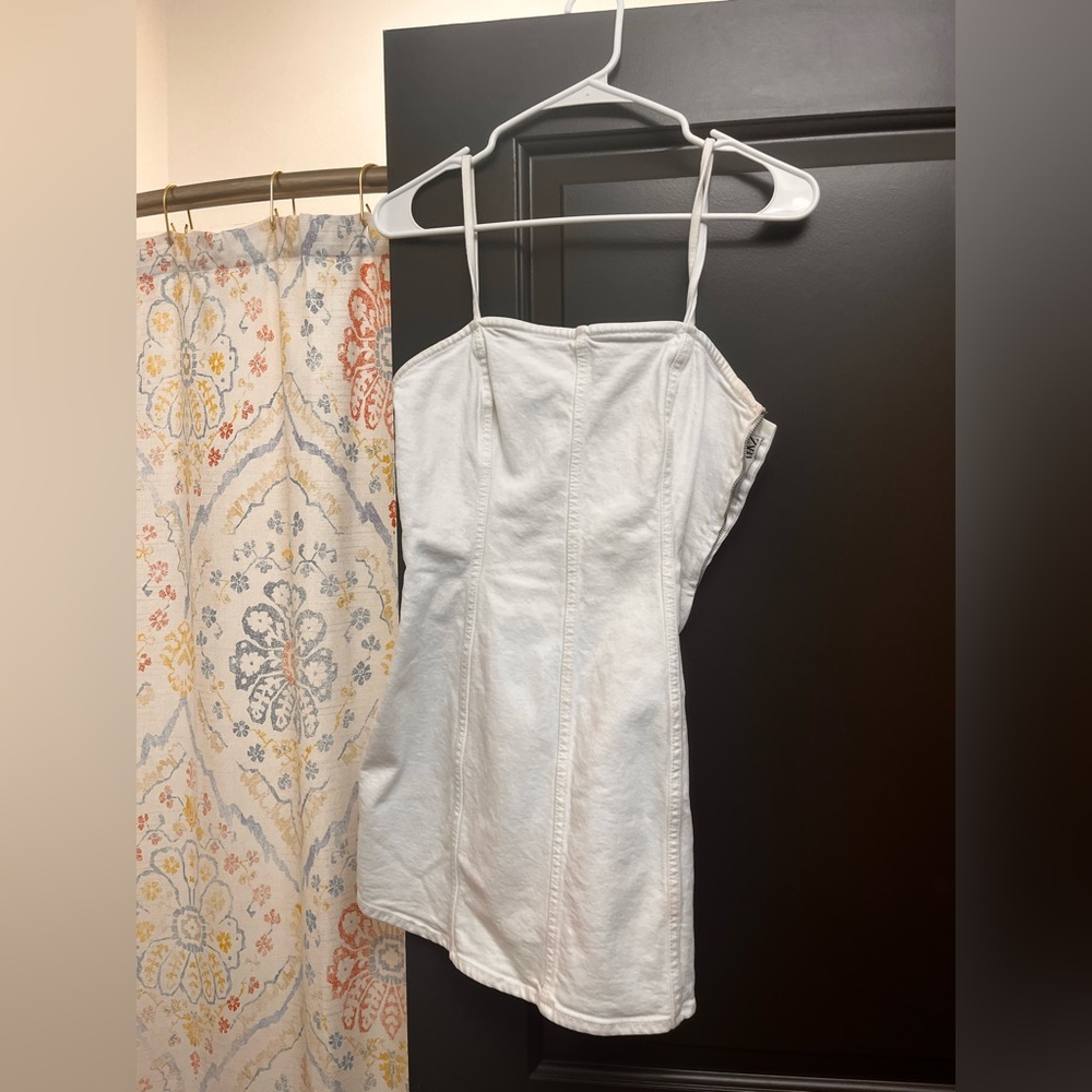 White denim mini Zara dress spaghetti strap side zipper